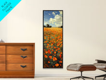 Carregar imagem no visualizador da galeria, Expansive Poppy Field Under a Bright Blue Sky on a Framed Canvas Print Skinny Art Piece
