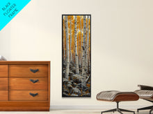 Cargar imagen en el visor de la galería, Birch Tree Forest, Framed Canvas Print, Skinny / Tall Wall Art, Living Room Decor, Landscape Painting, Nature Decor
