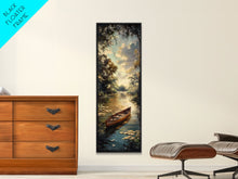 Carregar imagem no visualizador da galeria, Antique Canoe Framed Canvas Print, lake House Decor, Lake Life Wall Art, Tall Wall Art For Small Spaces
