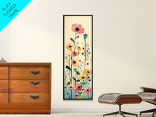 Carregar imagem no visualizador da galeria, Bright Field of Wildflowers Skinny Art Tall Art Japanese Ukiyo-e Inspired Floral Print Framed Canvas Wall Art
