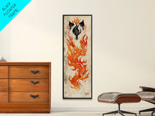 Load image into Gallery viewer, Fiery Kitsune Spirit Skinny Art Tall Art Japanese Ukiyo-e Inspired Mythical Creature Framed Canvas Print
