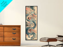 Load image into Gallery viewer, Mythical Japanese Dragon in Swirling Clouds – Skinny Art on Framed Canvas Print
