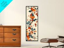 Load image into Gallery viewer, Skinny Art of Persimmon Branch with Delicate White Flowers – Japanese-Inspired Framed Canvas Print
