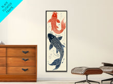 Load image into Gallery viewer, Elegant Koi Fish in Minimalist Japanese Art Style, Tall and Skinny Framed Canvas Print for Ukiyo-e Art Lovers
