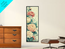 Cargar imagen en el visor de la galería, Chrysanthemums in Traditional Japanese Art, Ukiyo-e Style Framed Canvas Print Perfect for Tall and Skinny Spaces
