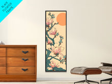 Load image into Gallery viewer, Delicate Magnolia Blossoms in Ukiyo-e Style, Tall Skinny Framed Canvas Print, Japanese Art for Vertical Spaces
