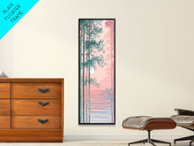 Load image into Gallery viewer, Bamboo Forest, Soft Pink Light, Japanese Art, Skinny Art, Tall Art, Framed Canvas Print, Ukiyo-e Style
