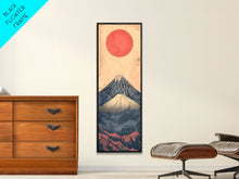 Load image into Gallery viewer, Mount Fuji Under a Red Sun Skinny Art Ukiyo-e Tall Framed Canvas Print Inspired by Japanese Landscape
