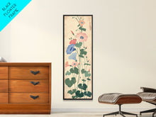 Load image into Gallery viewer, Skinny Art Tall Art Framed Canvas Print Stylized Morning Glory Blossoms In Subtle Pastel Hues Ukiyo-e Japanese Style Art Wood Block Print
