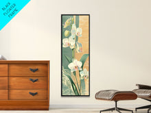 Load image into Gallery viewer, Skinny Art Tall Art Framed Canvas Print Orchids In Delicate Tones With Subtle Background Elements Ukiyo-e Japanese Style Art Wood Block Print
