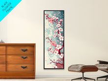 Load image into Gallery viewer, Delicate Pink Flowers On Branch Gentle Tones Skinny Art Tall Art Framed Canvas Print Japanese Style Art Ukiyo-e Art Wood Block Print Floral
