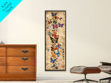 Carregar imagem no visualizador da galeria, Butterflies In Spiral Formation On Light Brown Canvas Tall Art Skinny Art Framed Canvas Print Japanese Style Art Ukiyo-e Wood Block Print

