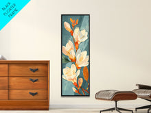 Load image into Gallery viewer, Light Cream Magnolia Blooms On Abstract Background Skinny Art Tall Art Framed Canvas Print Japanese Style Art Ukiyo-e Art Wood Block Print Delicate Decorative
