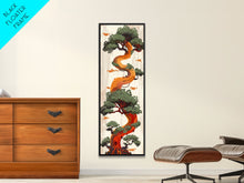 Load image into Gallery viewer, Curved Tree With Green Foliage Ukiyo-e Art Japanese Style Framed Canvas Print Wood Block Print Skinny Art Tall Art
