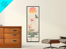Load image into Gallery viewer, Autumn Maple Leaves Falling Tall Skinny Japanese Wall Art - Framed Canvas Print in Ukiyo-e Style
