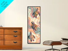 Load image into Gallery viewer, Sea Turtles Marine Life Japanese Style Art On Framed Canvas Print Ukiyo-e Tall Skinny Oceanic Wood Block Wall Decor
