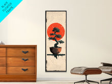Carregar imagem no visualizador da galeria, Canvas Print Bonsai Tree Silhouette Against Red Sun, Minimalistic Japanese Style Art For Modern Home, Wall Decoration
