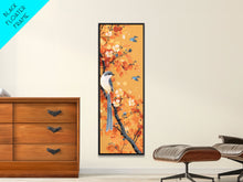 Carregar imagem no visualizador da galeria, Birds Among Autumn Leaves Japanese Style Tall Wall Art Skinny Framed Canvas Print Woodblock Print
