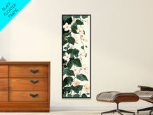 Load image into Gallery viewer, Creamy White Blossoms with Deep Green Leaves Overlapping on a Soft Background Ukiyo-e Art Japanese Framed Canvas Print Skinny Tall Art
