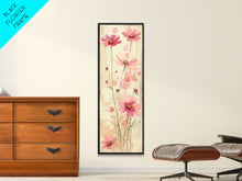 Load image into Gallery viewer, Delicate Pink Flowers with Tall Stems on a Subtle Beige Background Ukiyo-e Art Japanese Framed Canvas Print Skinny Tall Art
