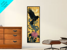 Carregar imagem no visualizador da galeria, Canvas Print Japanese Eagle In Flight Over Chrysanthemum Flowers, Bold Traditional Art For Statement Wall Piece, Cultural Home Decor
