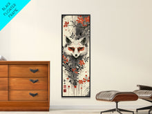 Load image into Gallery viewer, Fox Head Amidst Red Flowers On Textured Background Skinny Art Wood Block Print Framed Canvas Print
