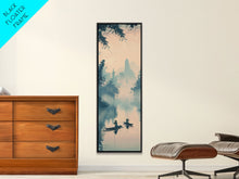 Load image into Gallery viewer, Tranquil Fishermen In Early Morning Misty Lake Scene Ukiyo-e Wood Block Skinny Tall Framed Canvas Print Japanese Style Art
