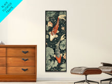 Load image into Gallery viewer, Koi Fish Swimming Gracefully Among Lotus Flowers – Framed Canvas Print Highlighting Skinny Art And Tall Art In Ukiyo-E Art And Japanese Style Art
