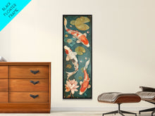 Cargar imagen en el visor de la galería, Graceful Koi Fish Swimming Among Lotus Flowers For Zen-Inspired Wall Art Japanese Style Framed Canvas Print
