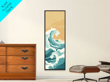 Load image into Gallery viewer, Majestic Ocean Wave In A Minimalist Style – Framed Canvas Print With Skinny Art And Tall Art Featuring Ukiyo-E Art And Japanese Style Art

