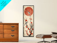 Load image into Gallery viewer, Delicate Birds Perched On Blooming Branch With Red Sun For Traditional Japanese Wall Art Decor Ukiyo-e Style Framed Canvas Print
