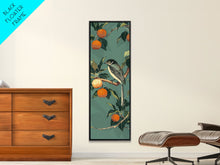 Load image into Gallery viewer, Elegant Bird Among Persimmons On A Green Canvas, Skinny Wall Art With Framed Canvas Print In Japanese Style Art For Feng Shui Decor
