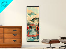 Load image into Gallery viewer, Stunning Mount Fuji With Red Bridge Reflection, Skinny Tall Framed Canvas Print, Feng Shui-Inspired Japanese Style Art For Wall Art
