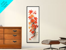Carregar imagem no visualizador da galeria, Brilliant Red Leaves On A Twisted Tree, Framed Canvas Print In Skinny Tall Style, Ideal For Feng Shui Wall Art In Japanese Style Art
