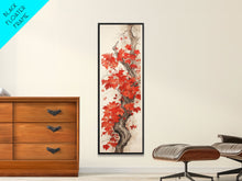 Load image into Gallery viewer, Striking Red Leaves And Berries On A Gnarled Tree, Tall Skinny Canvas Print For Feng Shui-Inspired Wall Art, Japanese Style Art

