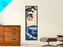 Load image into Gallery viewer, Skinny Art Tall Art Framed Canvas Print Japanese Style Art Blue Pine Tree Mount Fuji Wood Block Print Ukiyo-e Feng Shui Wall Art
