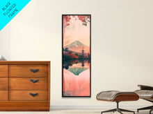 Load image into Gallery viewer, Skinny Art Tall Art Framed Canvas Print Japanese Style Art Mount Fuji Lake Reflection Red Maple Wood Block Print Ukiyo-e Feng Shui Wall Art
