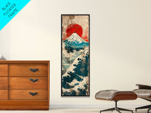 Load image into Gallery viewer, Skinny Art Tall Art Framed Canvas Print Japanese Style Art Retro Red Sun Mount Fuji Wood Block Print Ukiyo-e Feng Shui Wall Art
