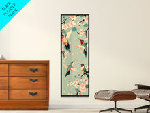 Load image into Gallery viewer, Hummingbirds And Cherry Blossoms In Japanese Style Canvas, Ukiyo-e Inspired Woodblock Art, Framed Canvas Print, Japanese Tall Skinny Wall Art, Ready To Hang
