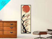 Carregar imagem no visualizador da galeria, Blackbird Perched On A Branch Under The Red Sun In Japanese Style Ukiyo-e Art Framed Canvas Print Skinny Art Tall Art
