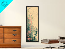 Cargar imagen en el visor de la galería, Tall Skinny Art Japanese Style Wood Block Print Abstract Seaweed In Soft Hues For Framed Canvas Print In Ukiyo-e Style
