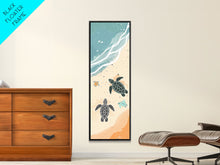 Load image into Gallery viewer, Sea Turtles On Japanese Beach Canvas Print, Ukiyo-e Woodblock Style, Framed Canvas Print, Tall Skinny Japanese Wall Art, Ready To Hang
