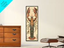 Load image into Gallery viewer, Detailed Lobster Illustration On Beige Background Skinny Art Wood Block Print Japanese Style Art Framed Canvas Print Tall Art Ukiyo-e Art
