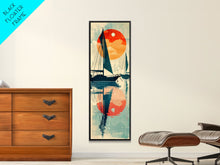 Load image into Gallery viewer, Serene Sunset Sailing Skinny Art Tall Art Japanese Ukiyo-e Inspired Ocean Framed Canvas Print for Home and Office Decor
