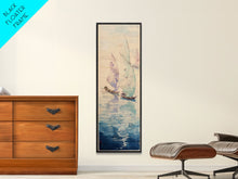 Load image into Gallery viewer, Sailboats On Calm Sea Canvas In Japanese Ukiyo-e Style, Traditional Woodblock Print, Framed Canvas Print, Tall Skinny Japanese Wall Art, Ready To Hang

