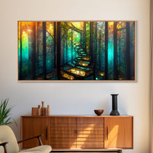 Cargar imagen en el visor de la galería, Fantasy wall art, canvas print, magical forest, fantasy landscape art, ready to hang wall art, bioluminescent glowing fantasy wall decor
