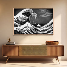 Carregar imagem no visualizador da galeria, Black and White Wave Canvas Print, Hokusai Inspired Wall Art, Woodblock Print Style, Wall Art, Vintage Style Wall Art
