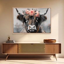 Carregar imagem no visualizador da galeria, Framed Wall Art Texas Cattle, Wood Framed Canvas Print, Farmhouse Decor, Minimalist Rustic Farmhouse Painting, Vacation Home Decor, Western
