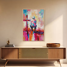 Carregar imagem no visualizador da galeria, Abstract Cowboy with Cross in Bold Hues - Framed Canvas Print, Modern Western Decor, Vibrant Cowboy Wall Art for Living Room or Bedroom
