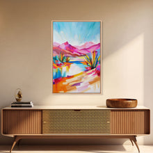 Load image into Gallery viewer, Bright Southwestern Landscape Art - Framed Canvas Print, Desert Decor, Vibrant Living Room Wall Art, Colorful Nature Scene
